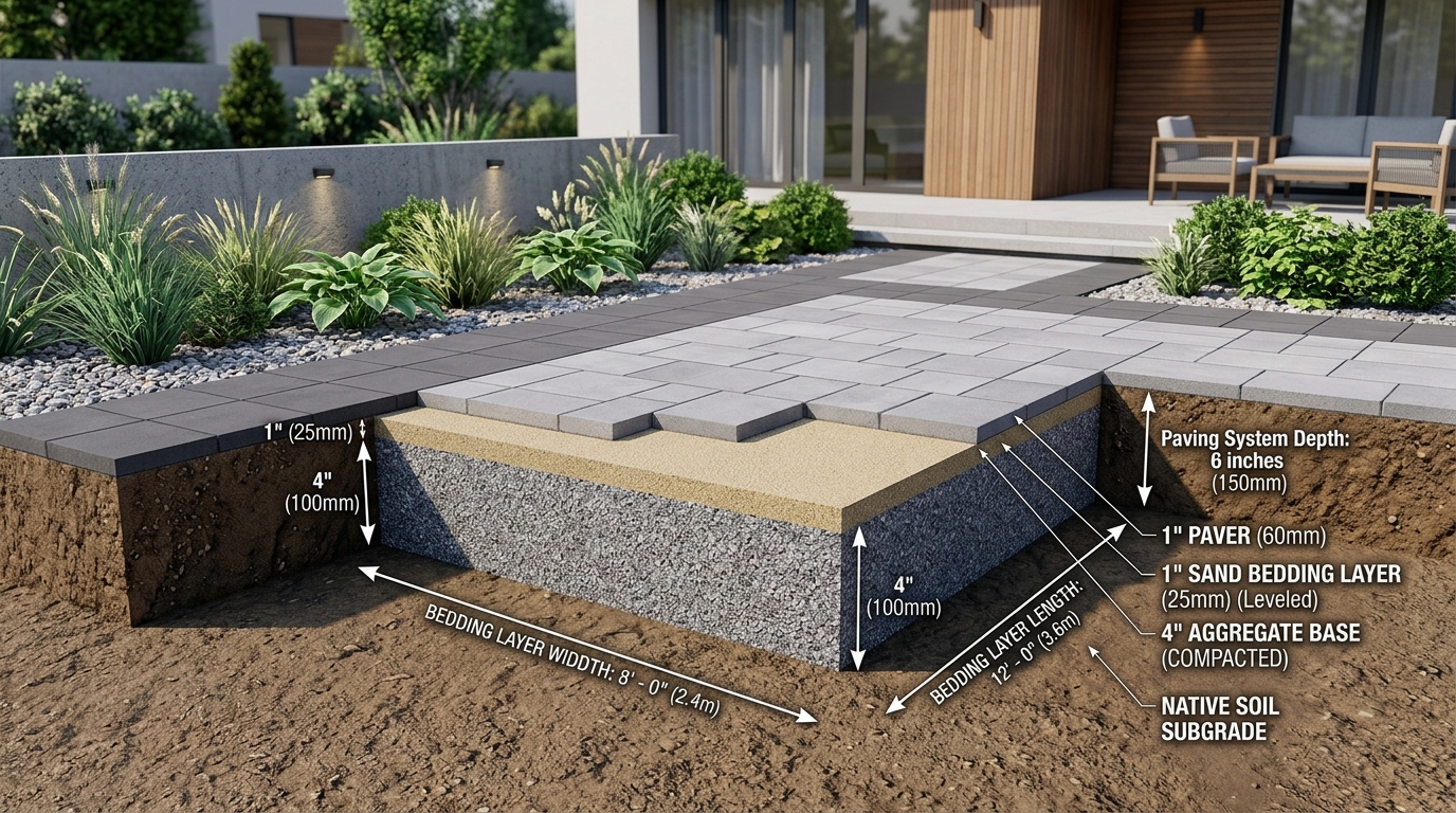 3D Architectural Diagram of Sand Bedding Layer for Paver Patio