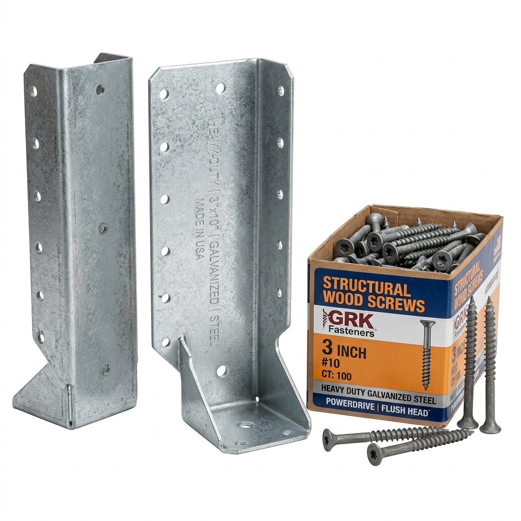 Galvanized Stair Stringer Mounting Brackets and Structural Wood Screws
