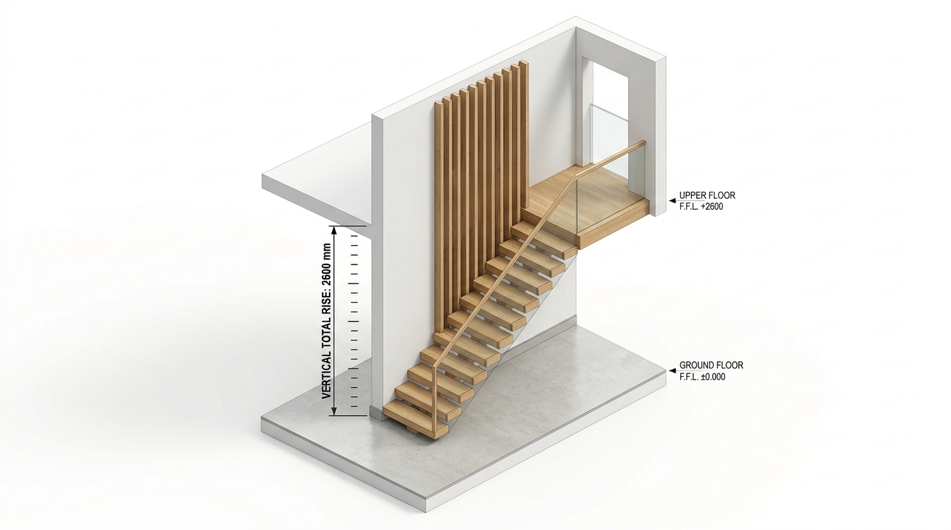 3D Architectural Diagram of Stair Total Vertical Rise